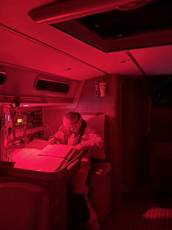 Night navigation training during a RYA Coastal Skipper Course with SAFE-Sailing.